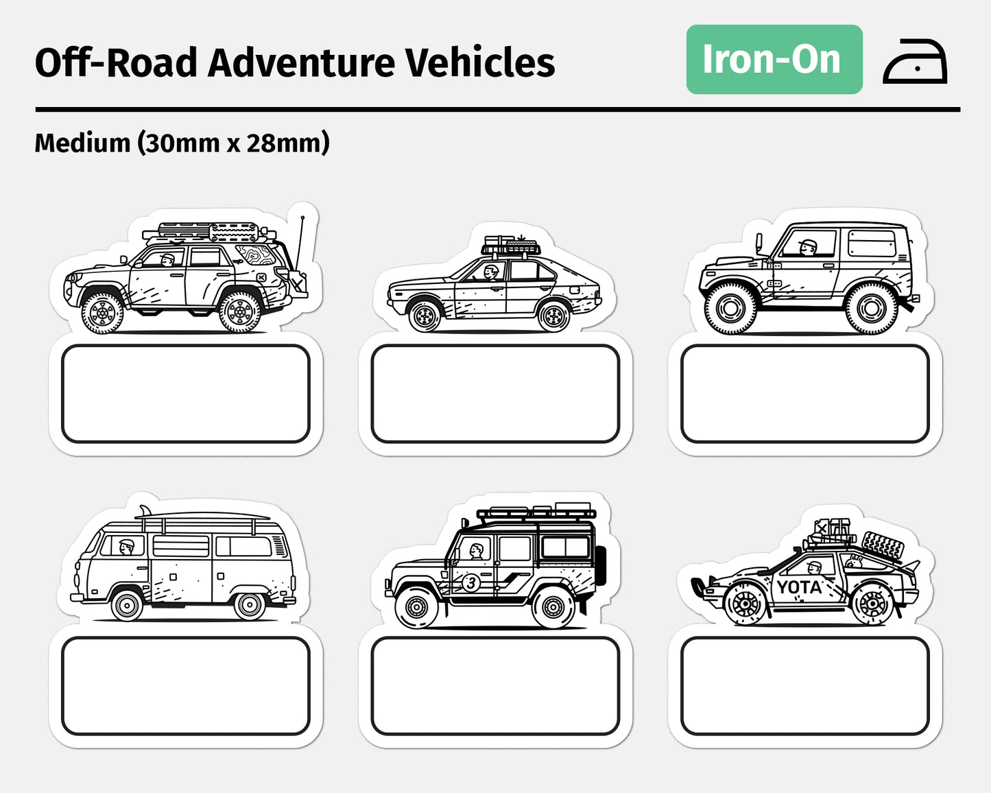 Off-Road Adventure Vehicle Group 1 (Iron-On/Stick-On Kids Labels)